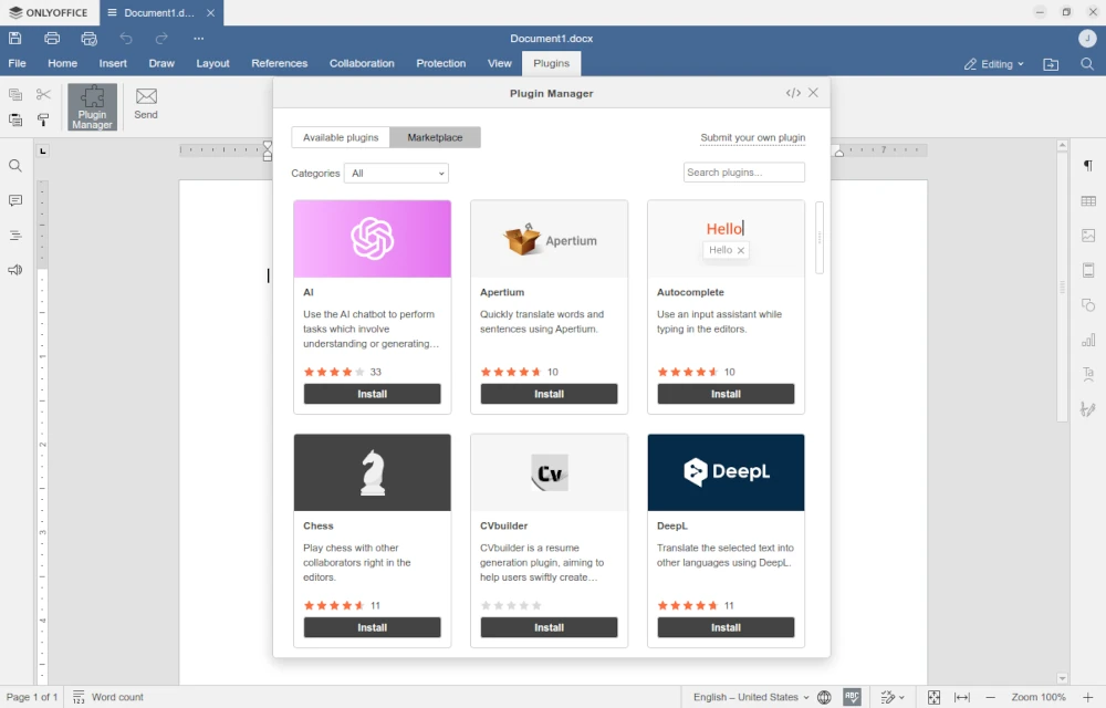 Install AI Plugin in ONLYOFFICE Desktop Editors