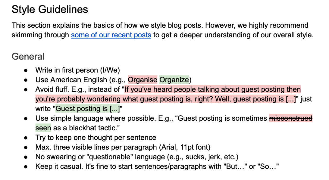 Example of Ahrefs' style guide and tone of voice.