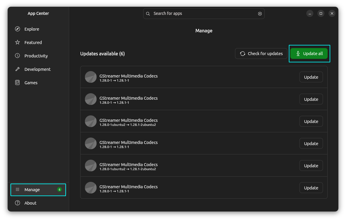 update to system deb packages inside App Center