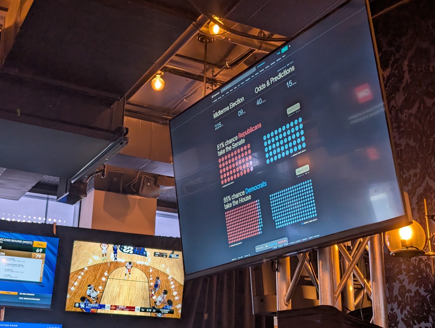 Image of a screen showing seats in Congress, along with the affiliation of their possible occupants.